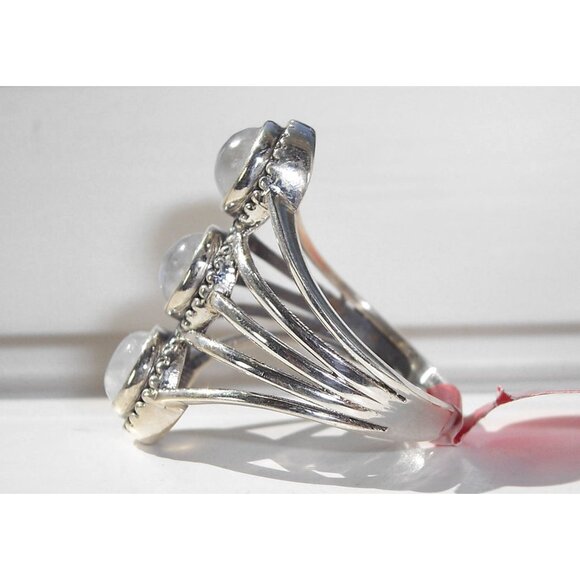 925 STERLING SILVER Genuine Rainbow Moonstone Statement Ring - Picture 8 of 14